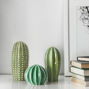 Set of 3 | SJÄLSLIGT Green Ceramic Cactus Decor Set